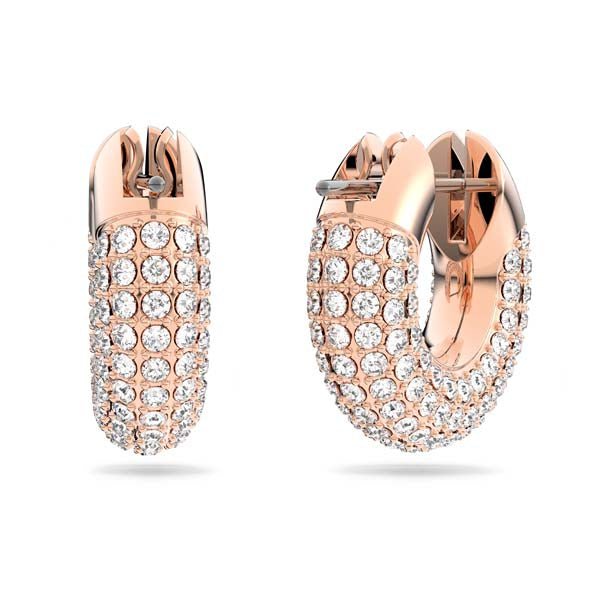 Swarovski Dextera Hoop Earrings Small, White, Rose Gold-Tone Plated -Swarovski