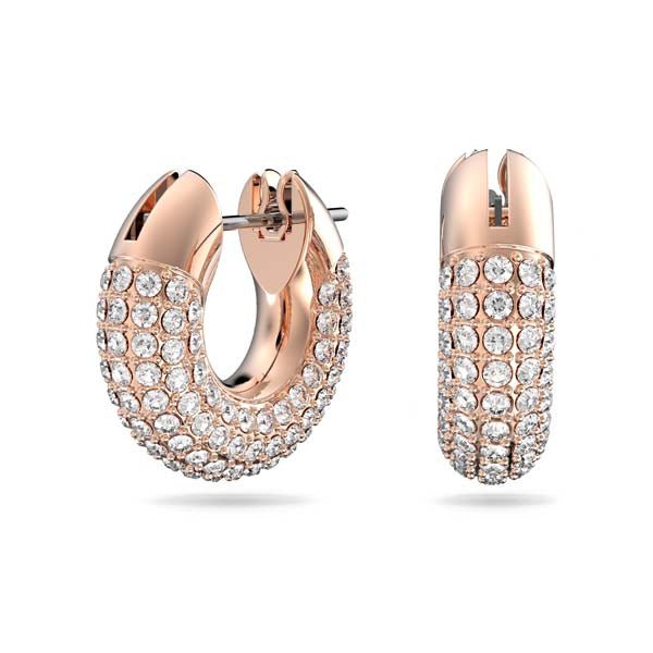 Swarovski Dextera Hoop Earrings Small, White, Rose Gold-Tone Plated -Swarovski