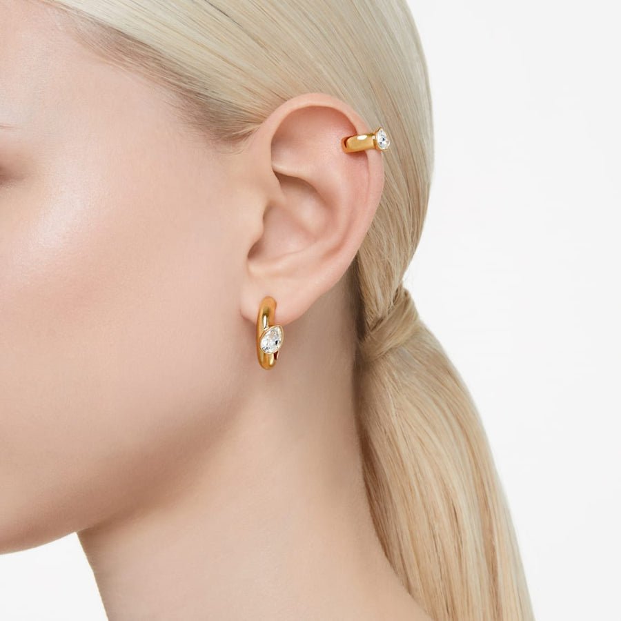 Swarovski Dextera Hoop Earrings With Ear Cuff Set (3), Pear Cut, White, Gold-Tone Plated -Swarovski