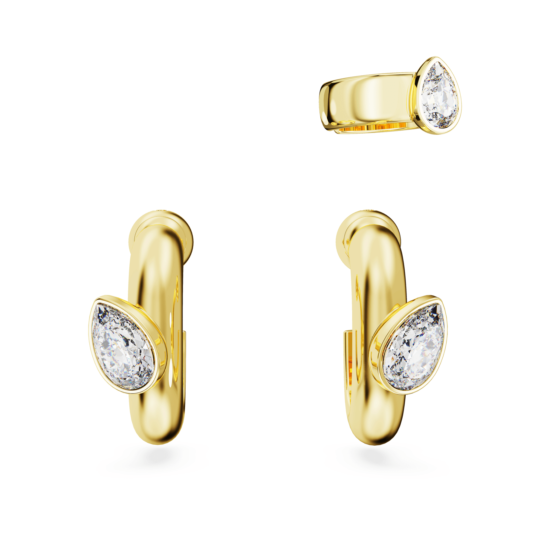 Swarovski Dextera Hoop Earrings With Ear Cuff Set (3), Pear Cut, White, Gold-Tone Plated -Swarovski