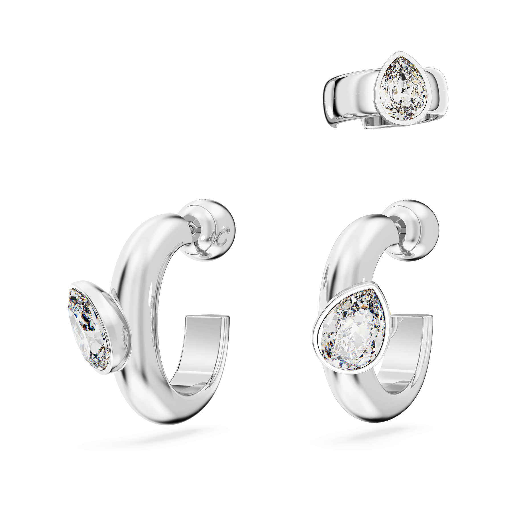 Swarovski Dextera Hoop Earrings With Ear Cuff Set (3), Pear Cut, White, Rhodium Plated -Swarovski