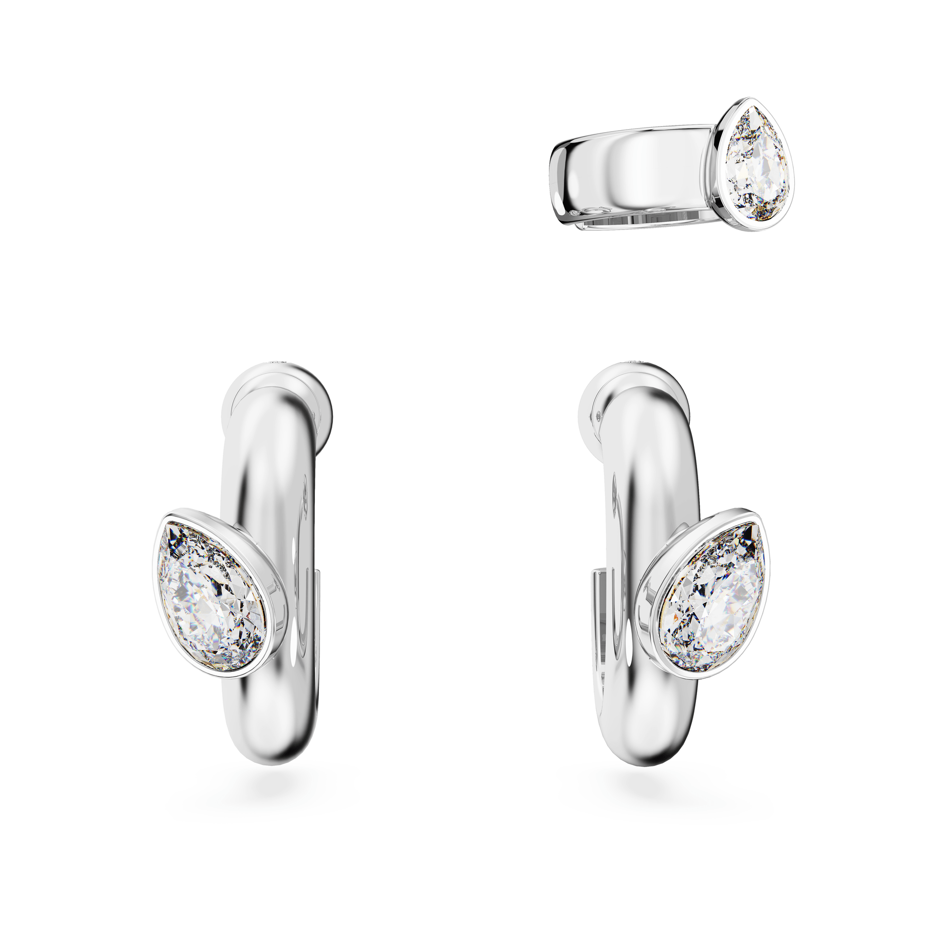 Swarovski Dextera Hoop Earrings With Ear Cuff Set (3), Pear Cut, White, Rhodium Plated -Swarovski