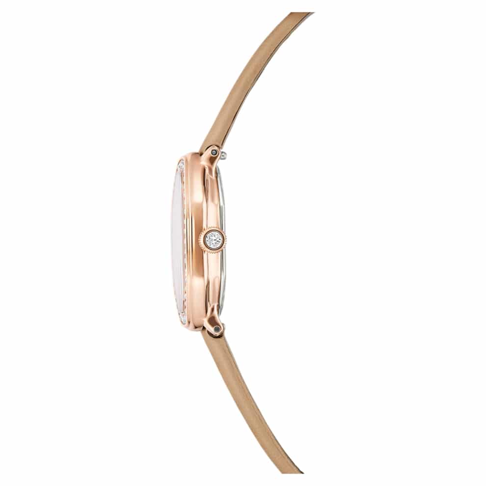 Swarovski Dextera octagon Watch, Swiss Made, Leather strap, Brown, Rose gold-tone finish -Swarovski