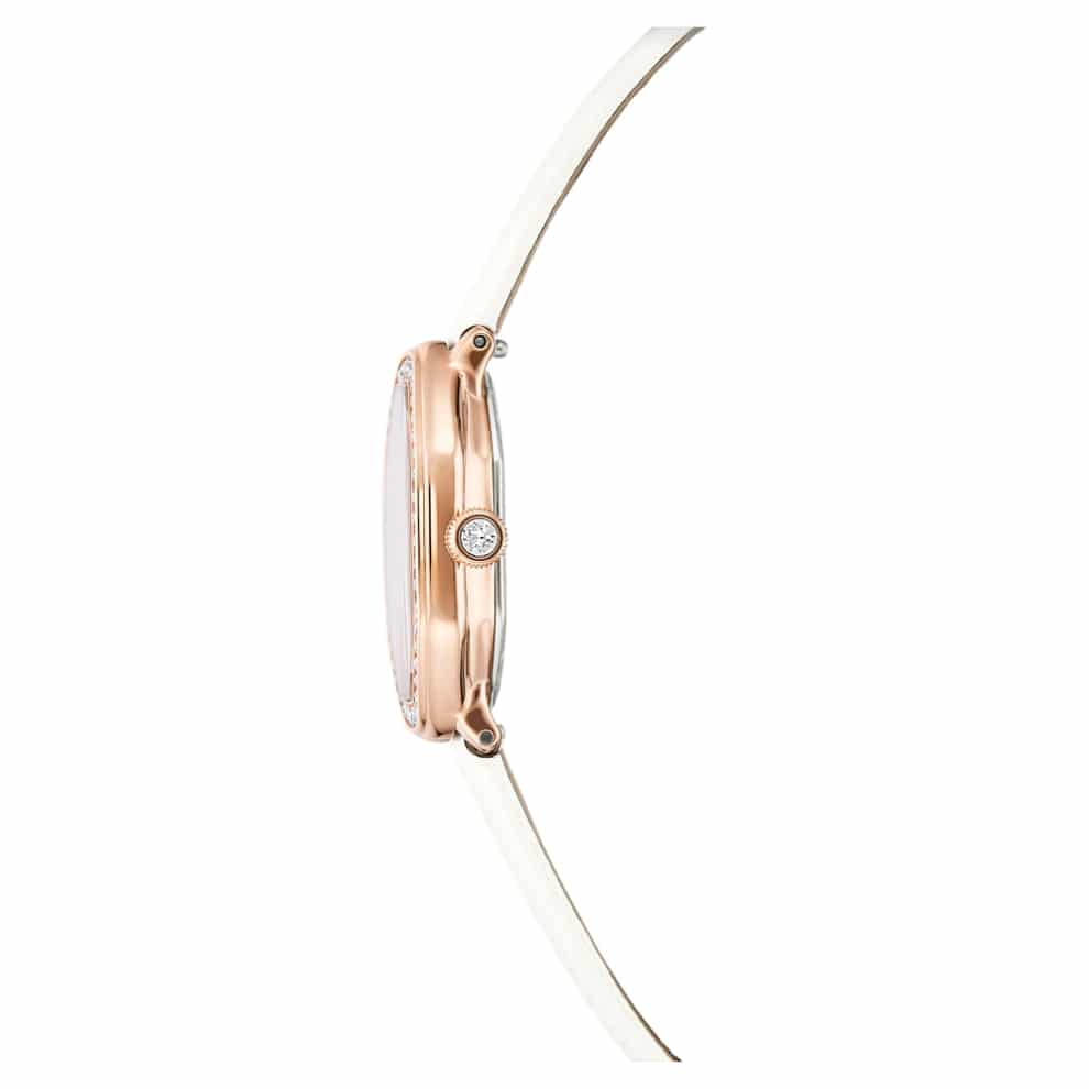 Swarovski Dextera octagon Watch, Swiss Made, Leather strap, White, Rose gold-tone finish -Swarovski