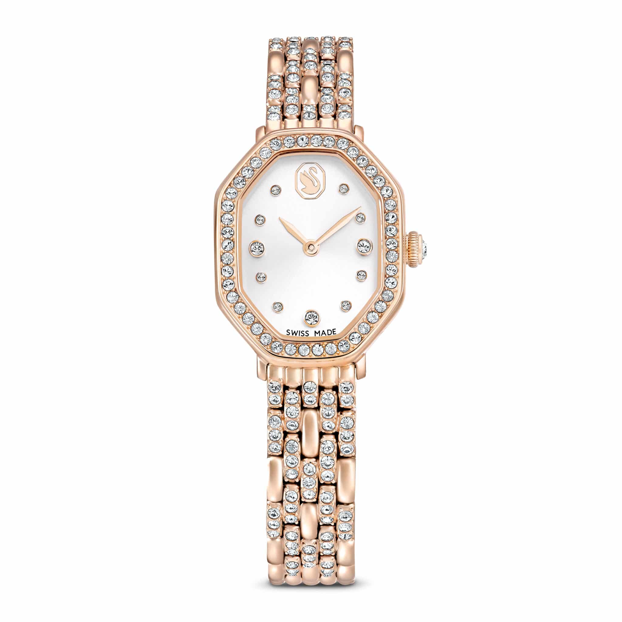 Swarovski Dextera Octagon Watch, Swiss Made, Metal Bracelet, Gold tone, Rose Gold-tone Finish -Swarovski