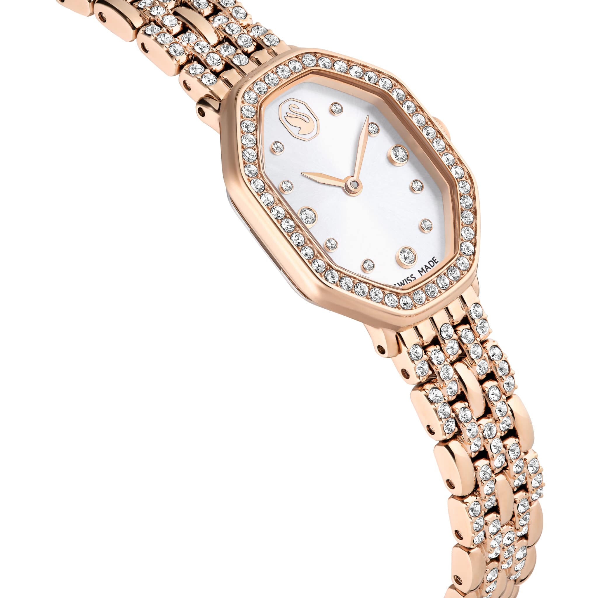 Swarovski Dextera Octagon Watch, Swiss Made, Metal Bracelet, Gold tone, Rose Gold-tone Finish -Swarovski
