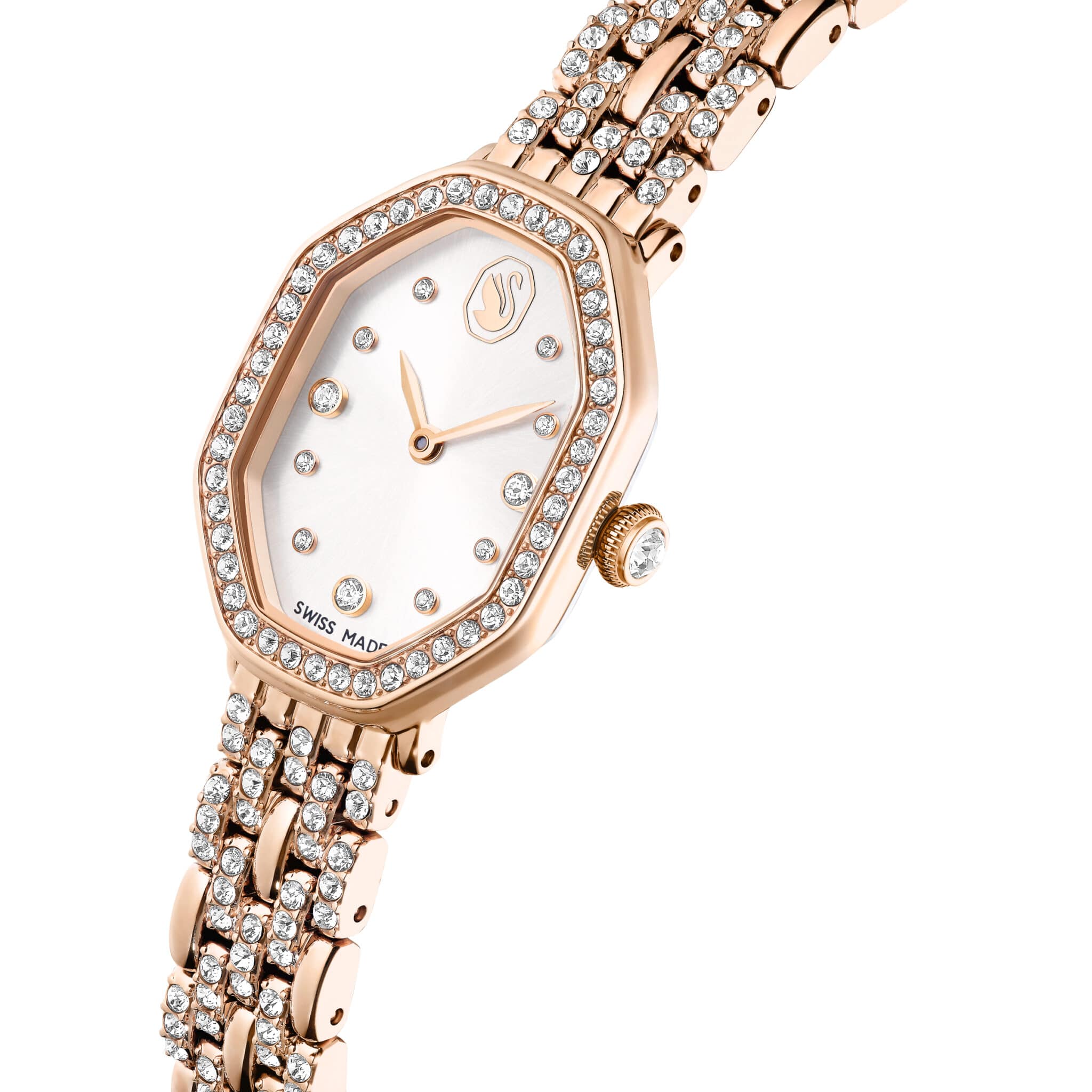 Swarovski Dextera Octagon Watch, Swiss Made, Metal Bracelet, Gold tone, Rose Gold-tone Finish -Swarovski