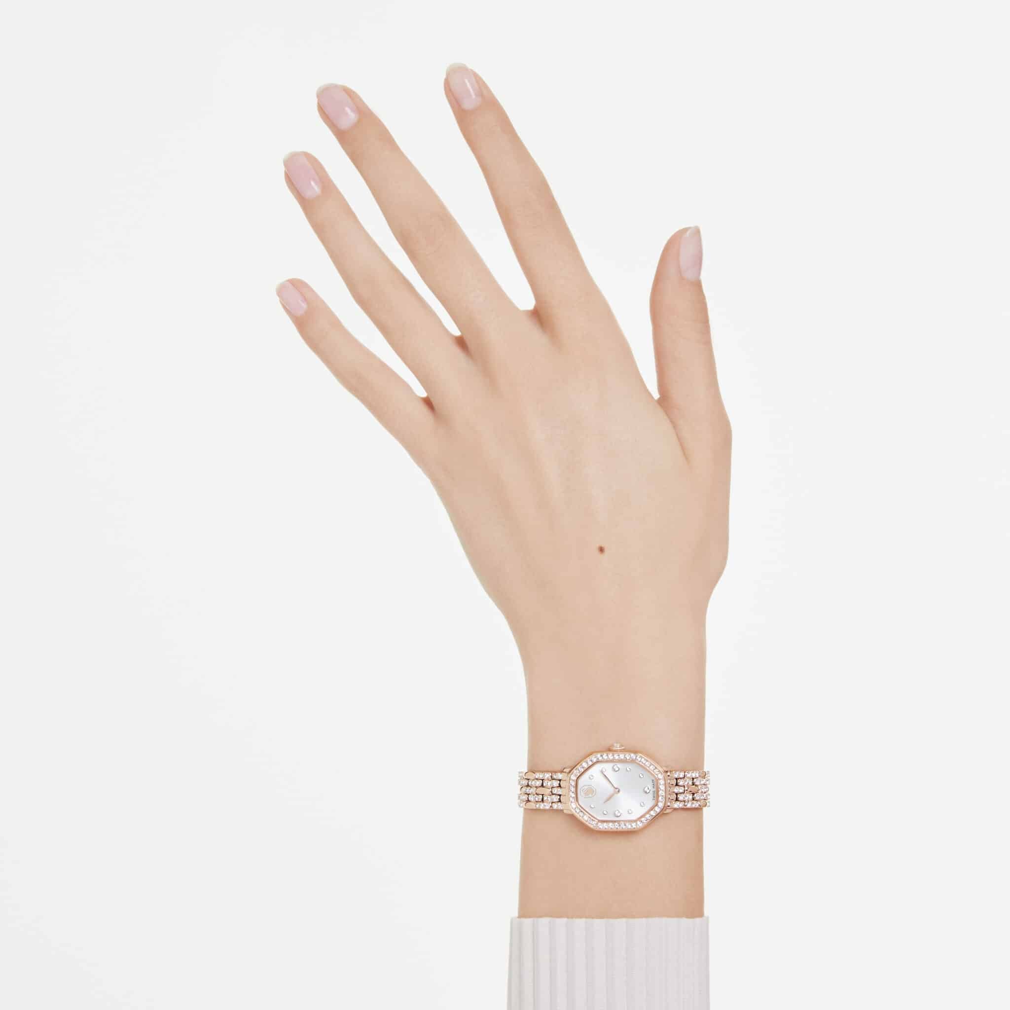 Swarovski Dextera Octagon Watch, Swiss Made, Metal Bracelet, Gold tone, Rose Gold-tone Finish -Swarovski