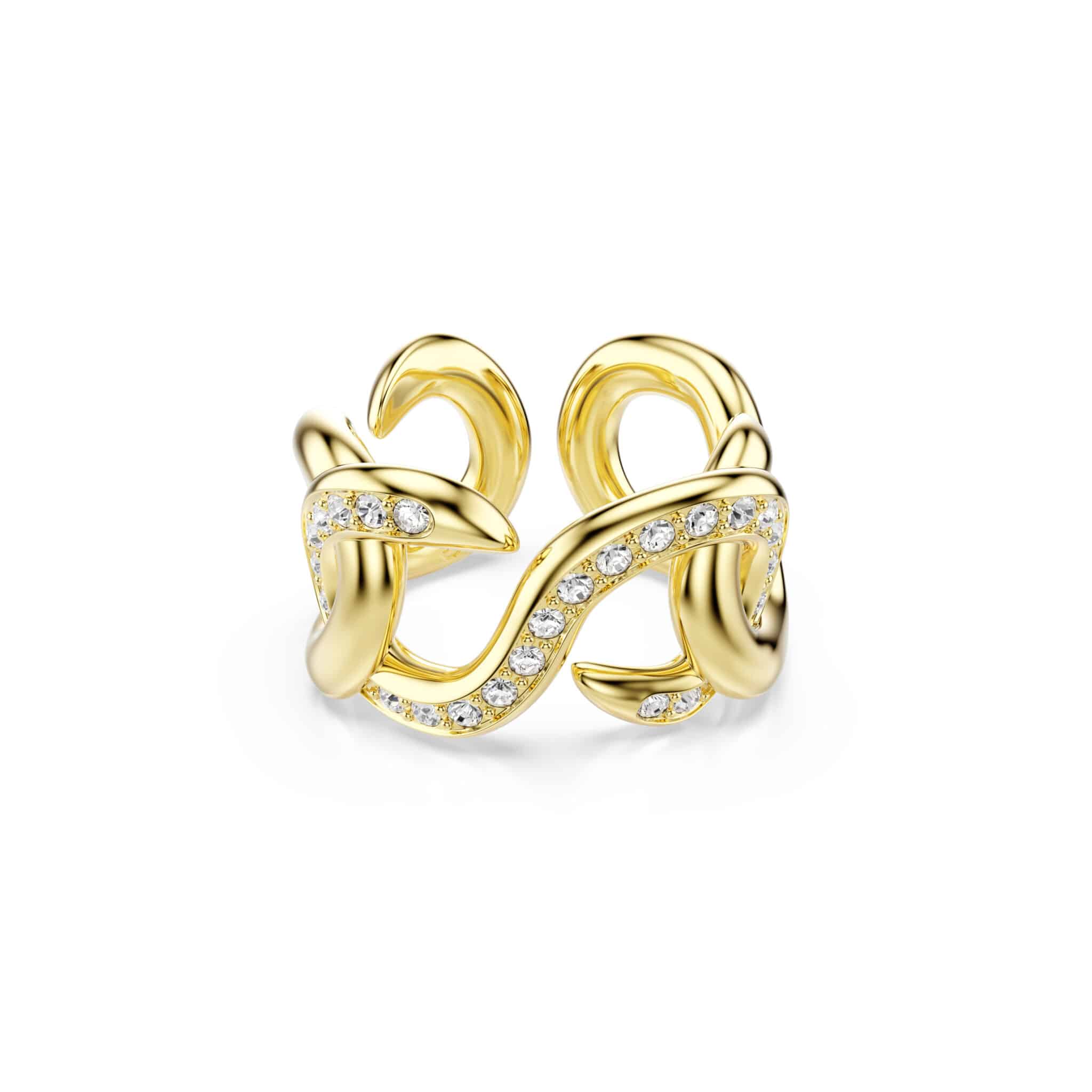 Swarovski Dextera Open ring, Round cut, White, Gold-tone plated -Swarovski