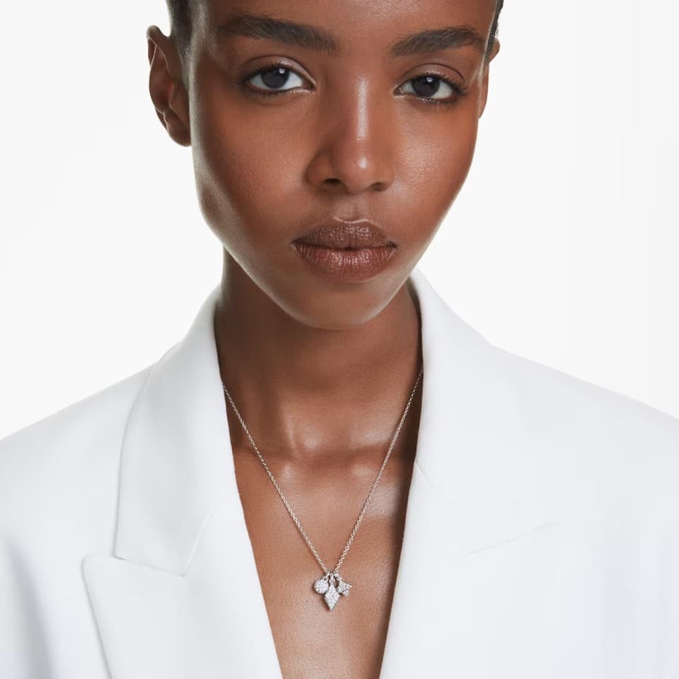 Swarovski Dextera Pendant Round Cut, Ball & Cube, White, Rhodium Plated -Swarovski