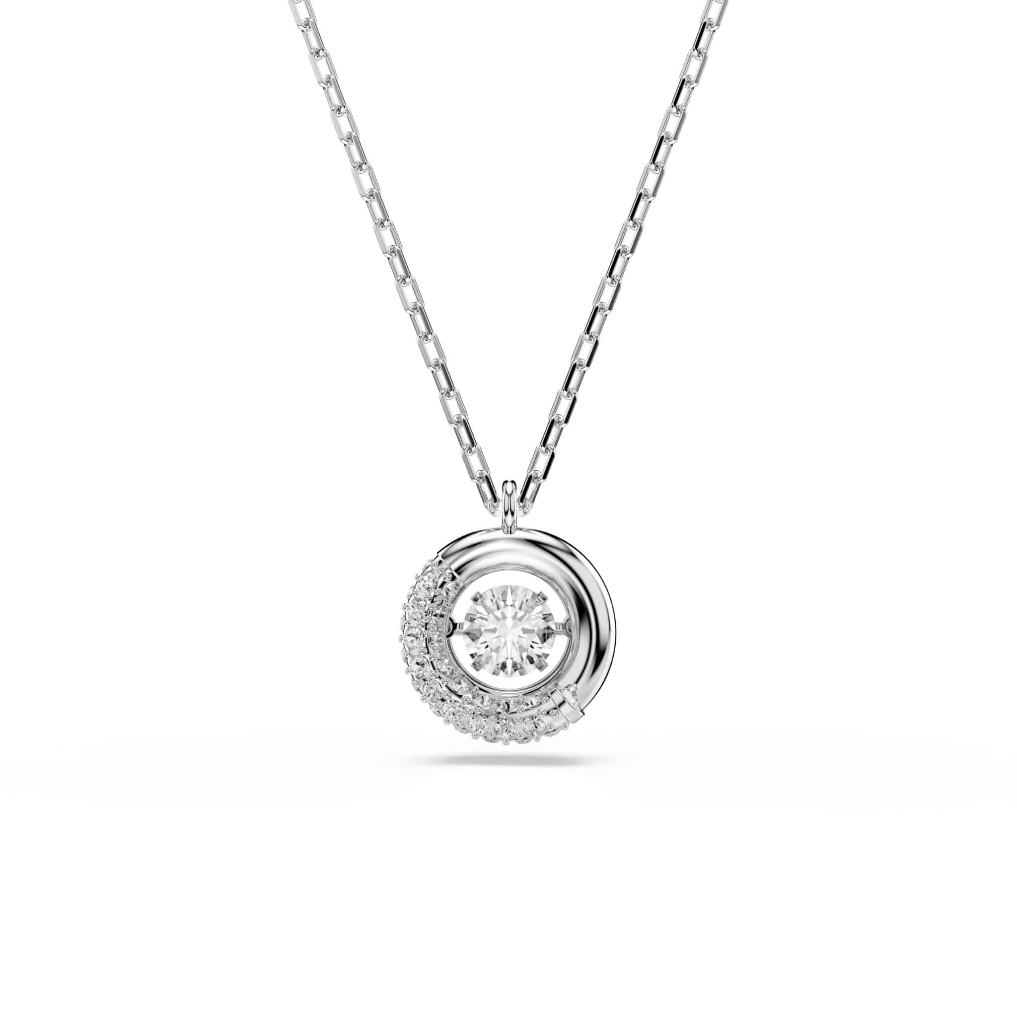 Swarovski Dextera Pendant, Round Cut, White, Rhodium Plated -Swarovski