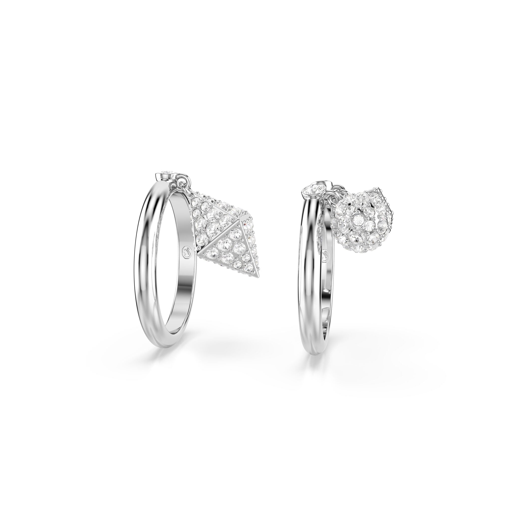 Swarovski Dextera Ring Set (2), Sphere & Cube, White, Rhodium Plated -Swarovski