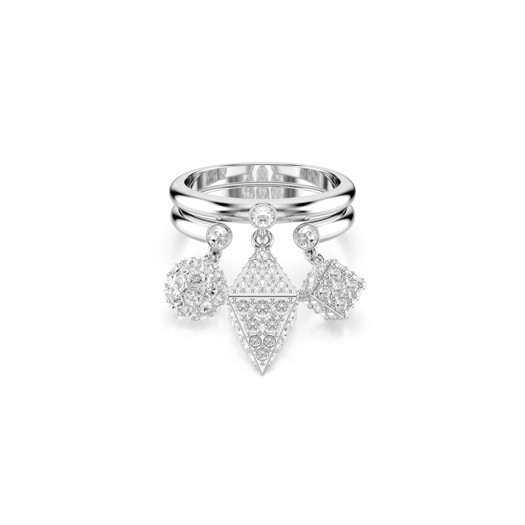 Swarovski Dextera Ring Set (2), Sphere & Cube, White, Rhodium Plated -Swarovski