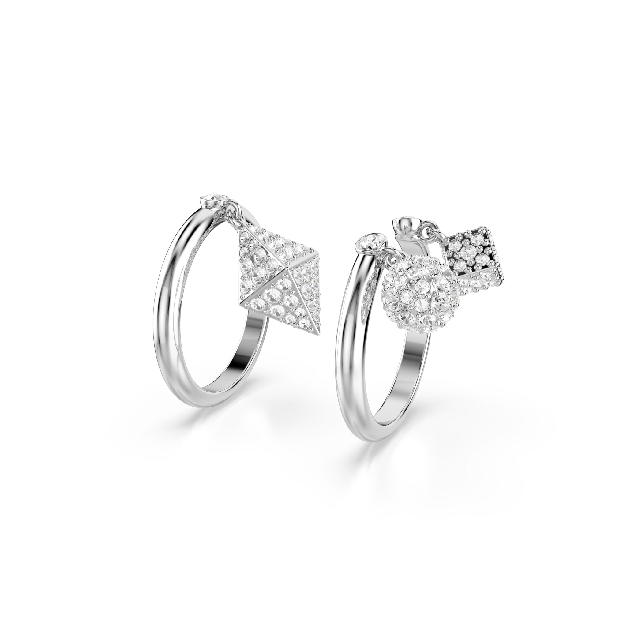 Swarovski Dextera Ring Set (2), Sphere & Cube, White, Rhodium Plated -Swarovski