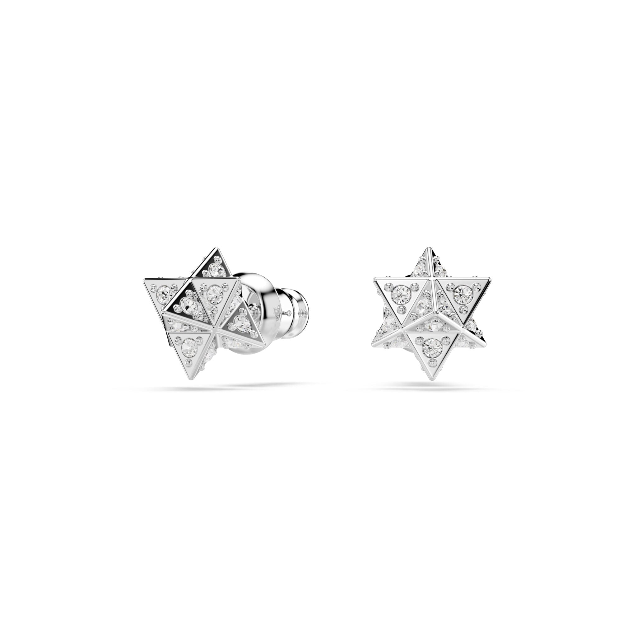 Swarovski Dextera Stud Earrings Round Cut, Star, White, Rhodium Plated -Swarovski