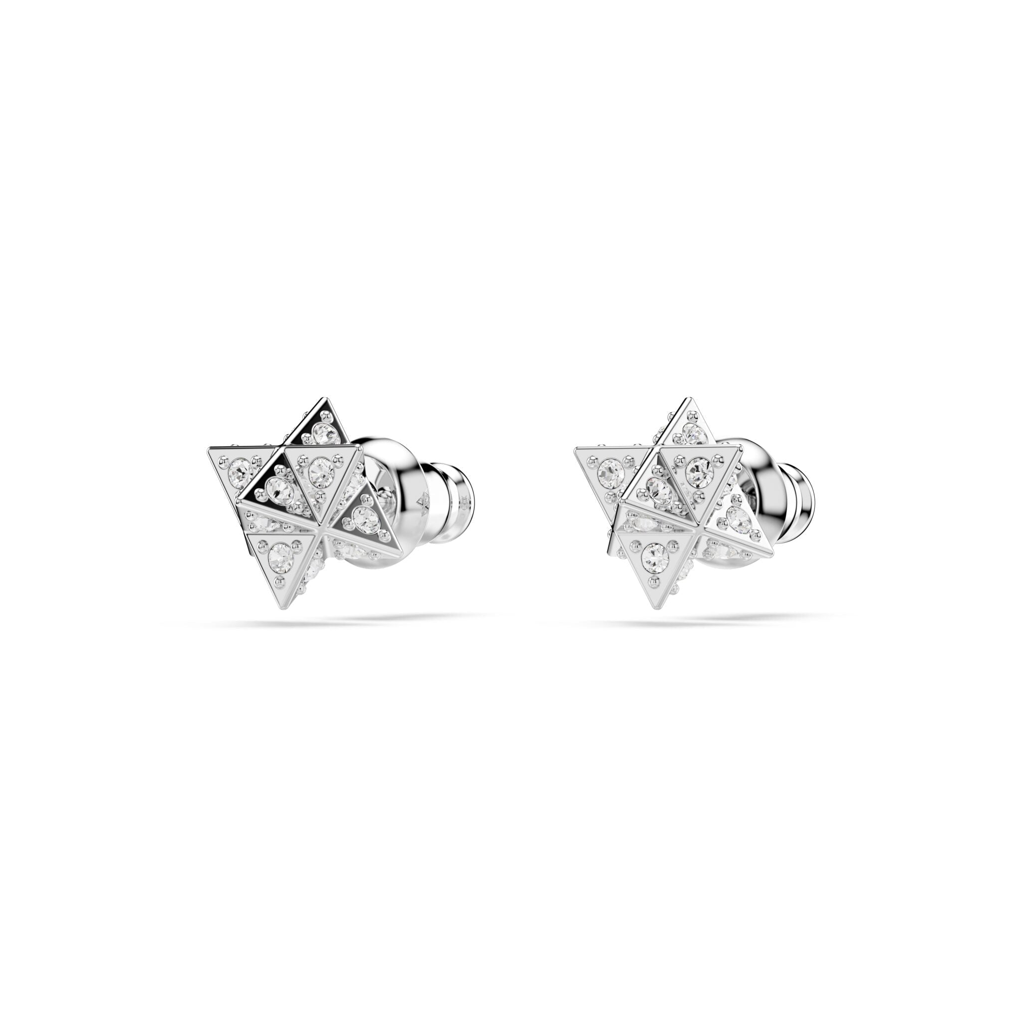 Swarovski Dextera Stud Earrings Round Cut, Star, White, Rhodium Plated -Swarovski