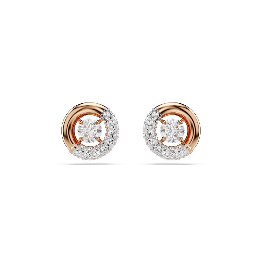 Swarovski Dextera Stud Earrings, Round Cut, White, Rose Gold-Tone Plated -Swarovski