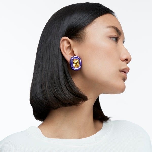 Swarovski Dulcis Clip Earrings Cushion Cut, Purple -Swarovski