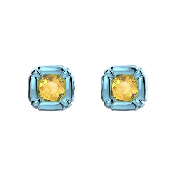 Swarovski Dulcis Stud Earrings Cushion Cut, Blue -Swarovski