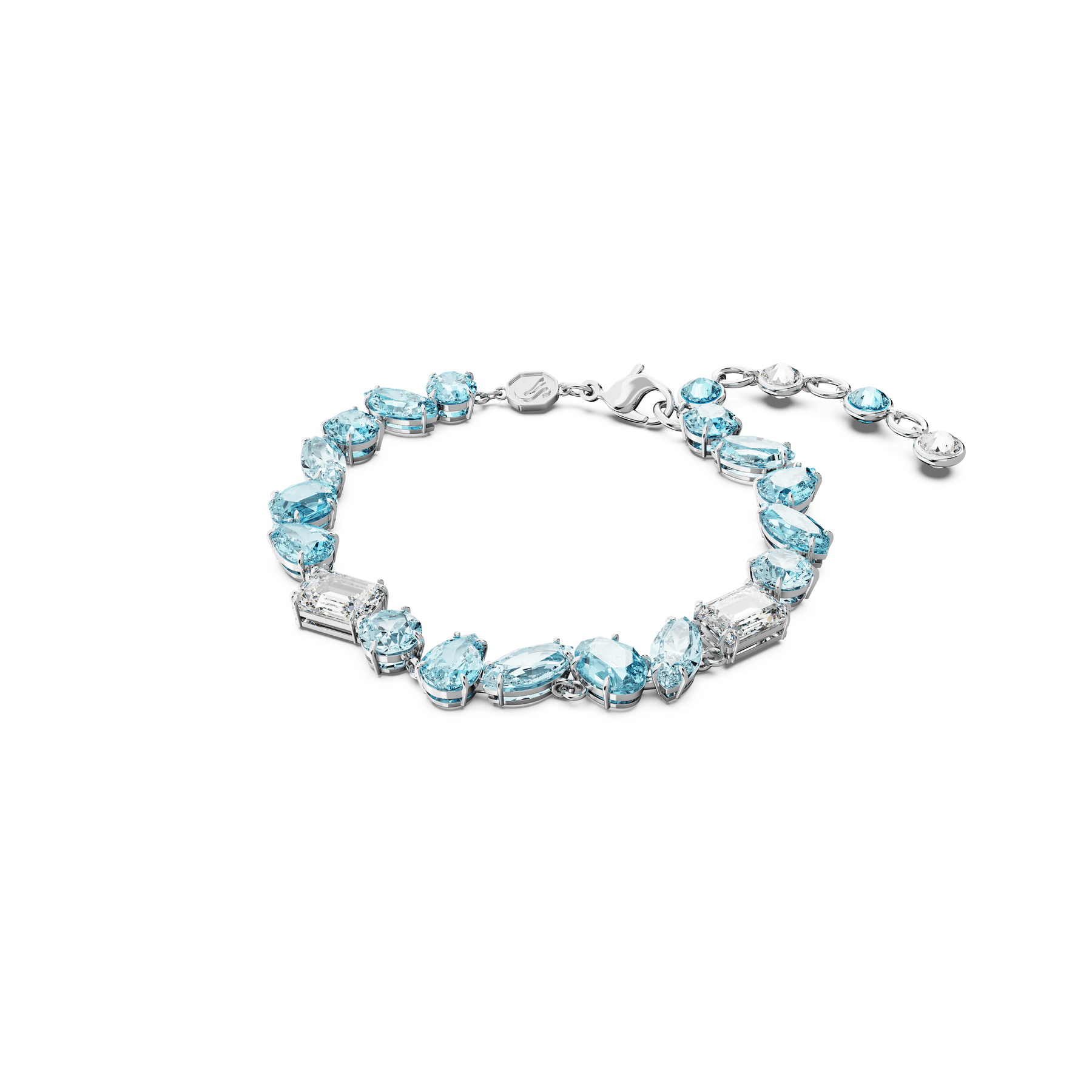 Swarovski Gema bracelet Mixed cuts, Blue, Rhodium plated -Swarovski