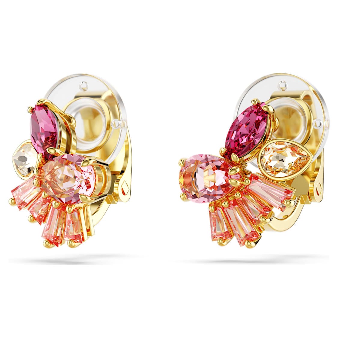 Swarovski Gema Clip Earrings Mixed Cuts, Flower, Pink, Gold-Tone Plated -Swarovski