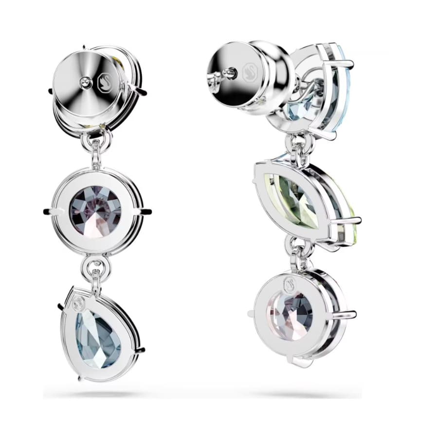 Swarovski Gema Collection Drop Earrings, Asymmetrical Design, Mixed Cuts, Multicolored, Rhodium Plated -Swarovski