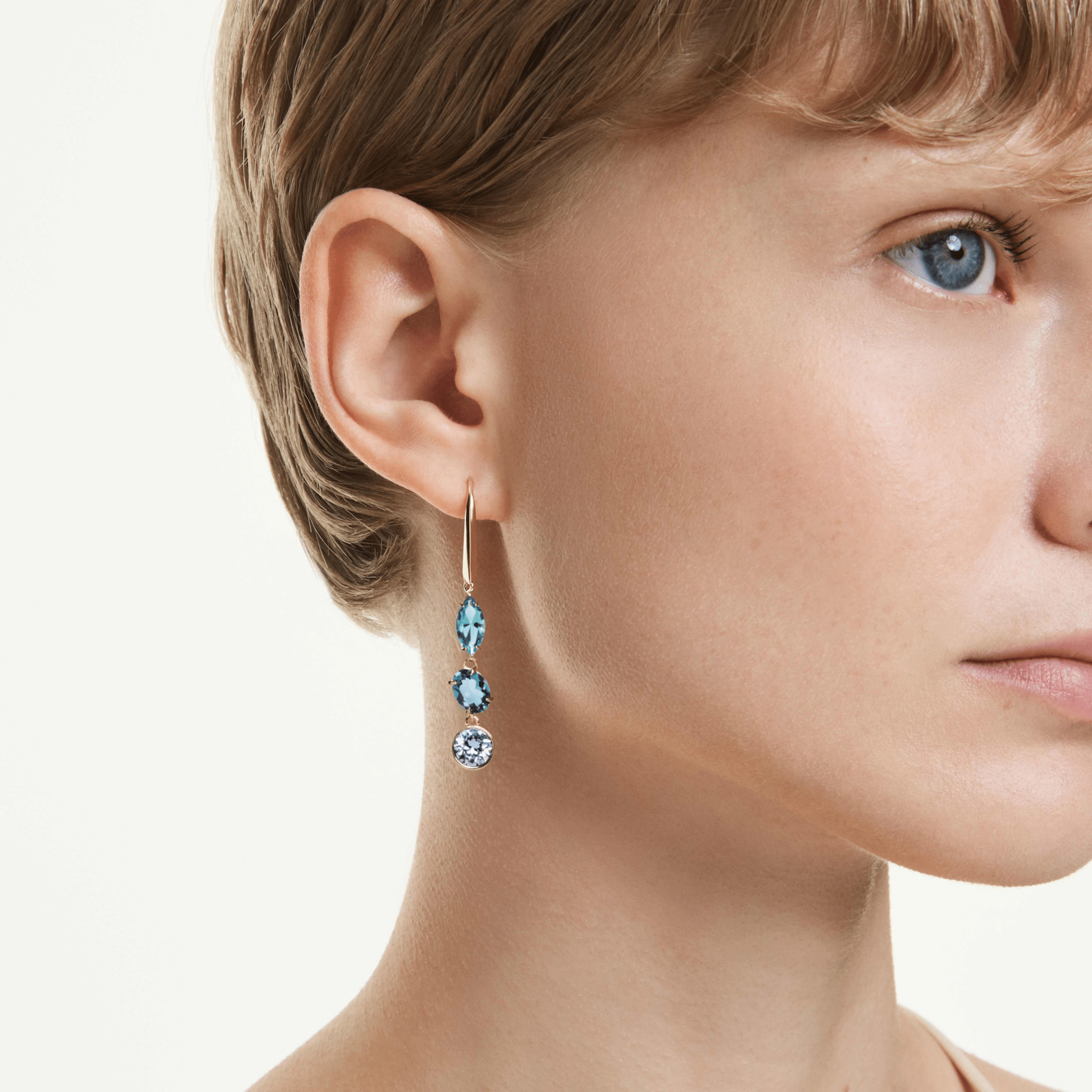 Swarovski Gema Drop Earrings, Asymmetrical design, Mixed cuts, Multicolored, Gold-tone plated -Swarovski