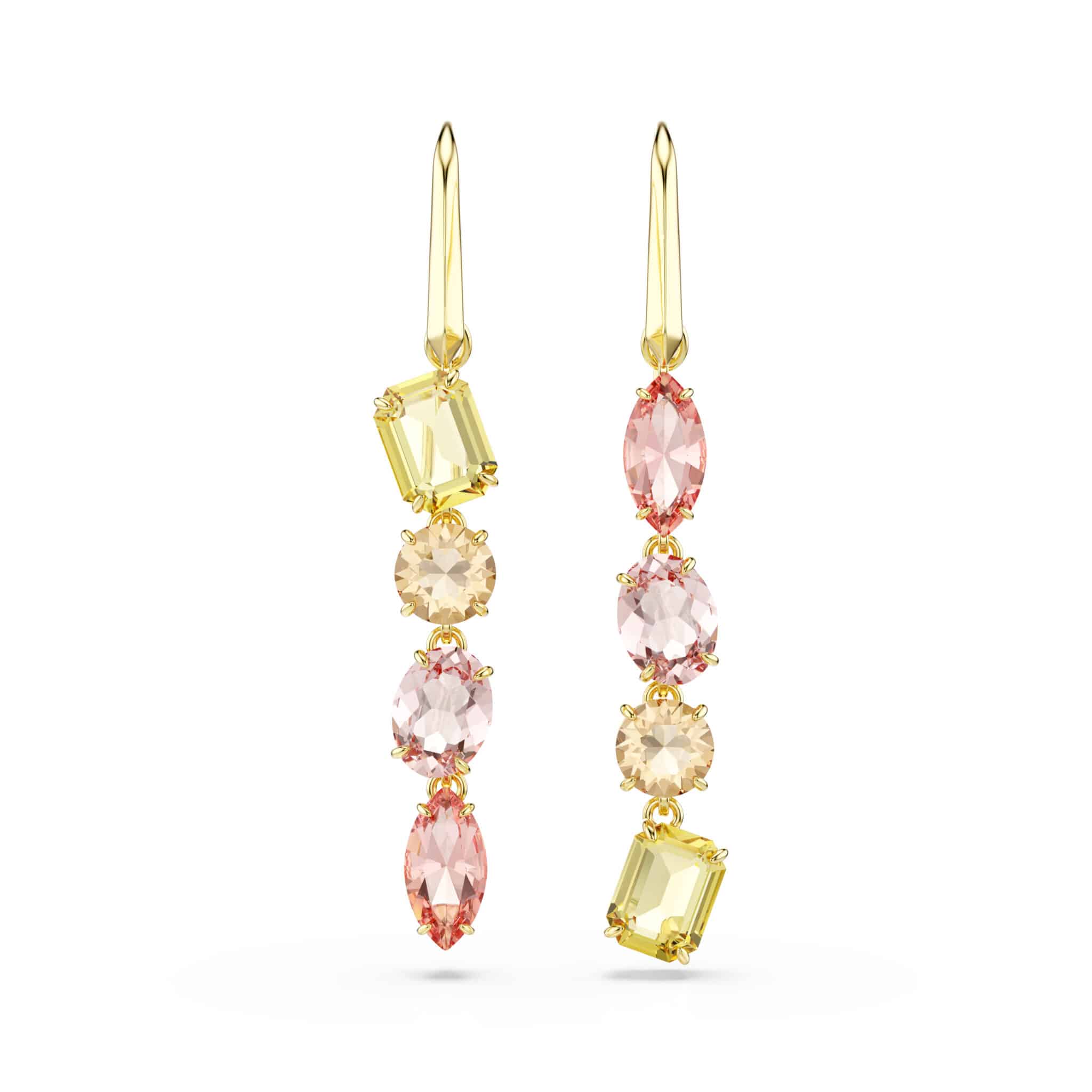 Swarovski Gema Drop Earrings, Asymmetrical design, Mixed cuts, Pink, Gold-tone plated -Swarovski