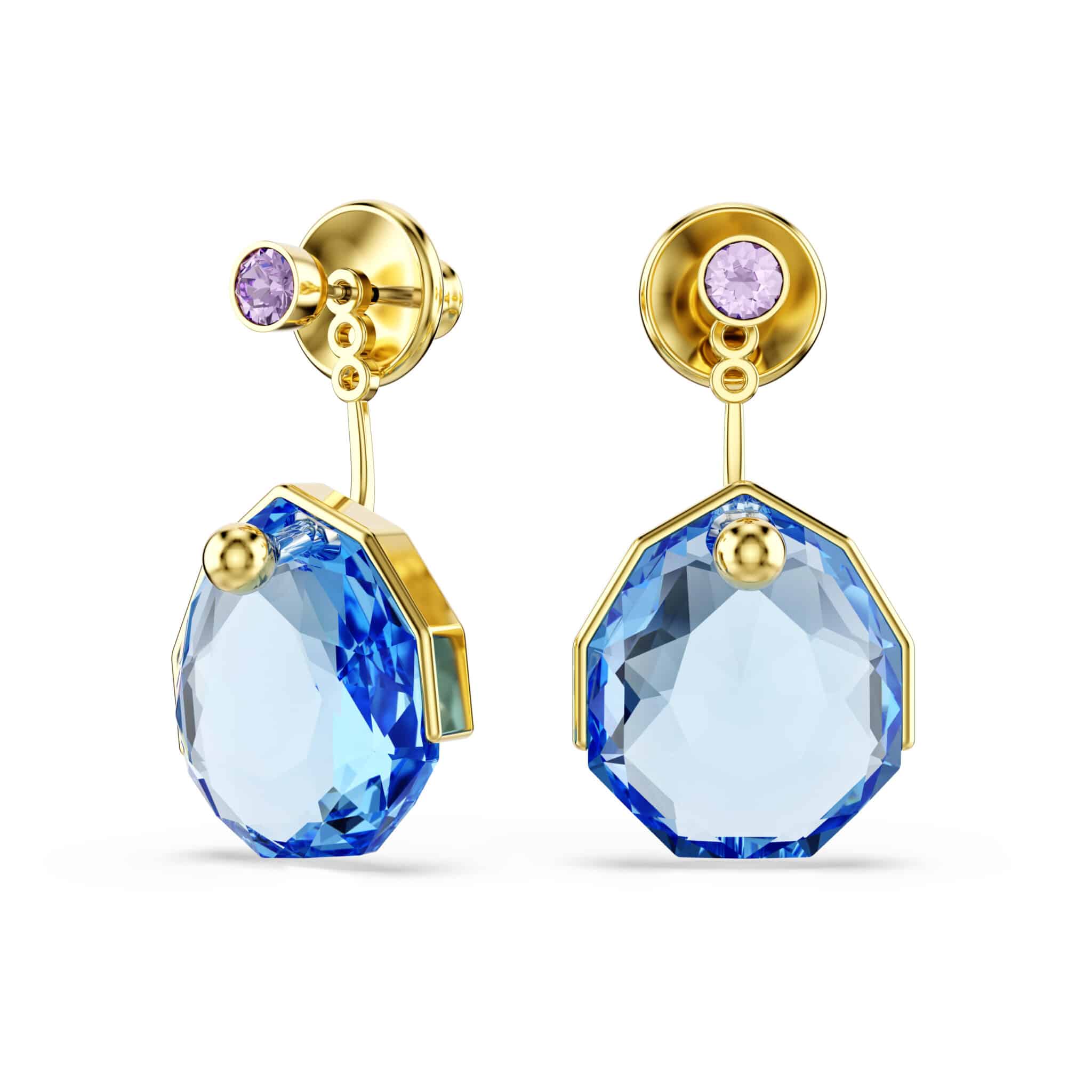 Swarovski Gema earring jackets, Blue, Gold-tone plated -Swarovski