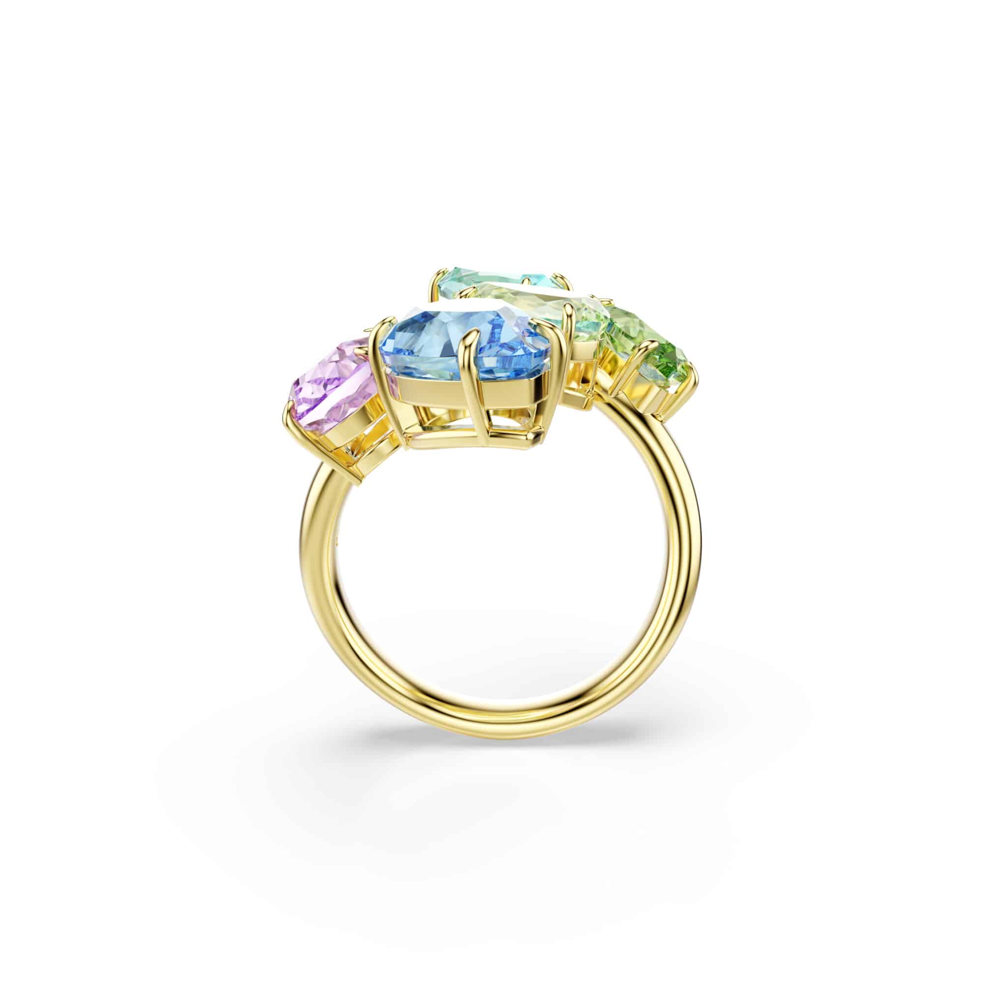 Swarovski Gema Motif ring, Mixed cuts, Multicolored, Gold-tone plated -Swarovski