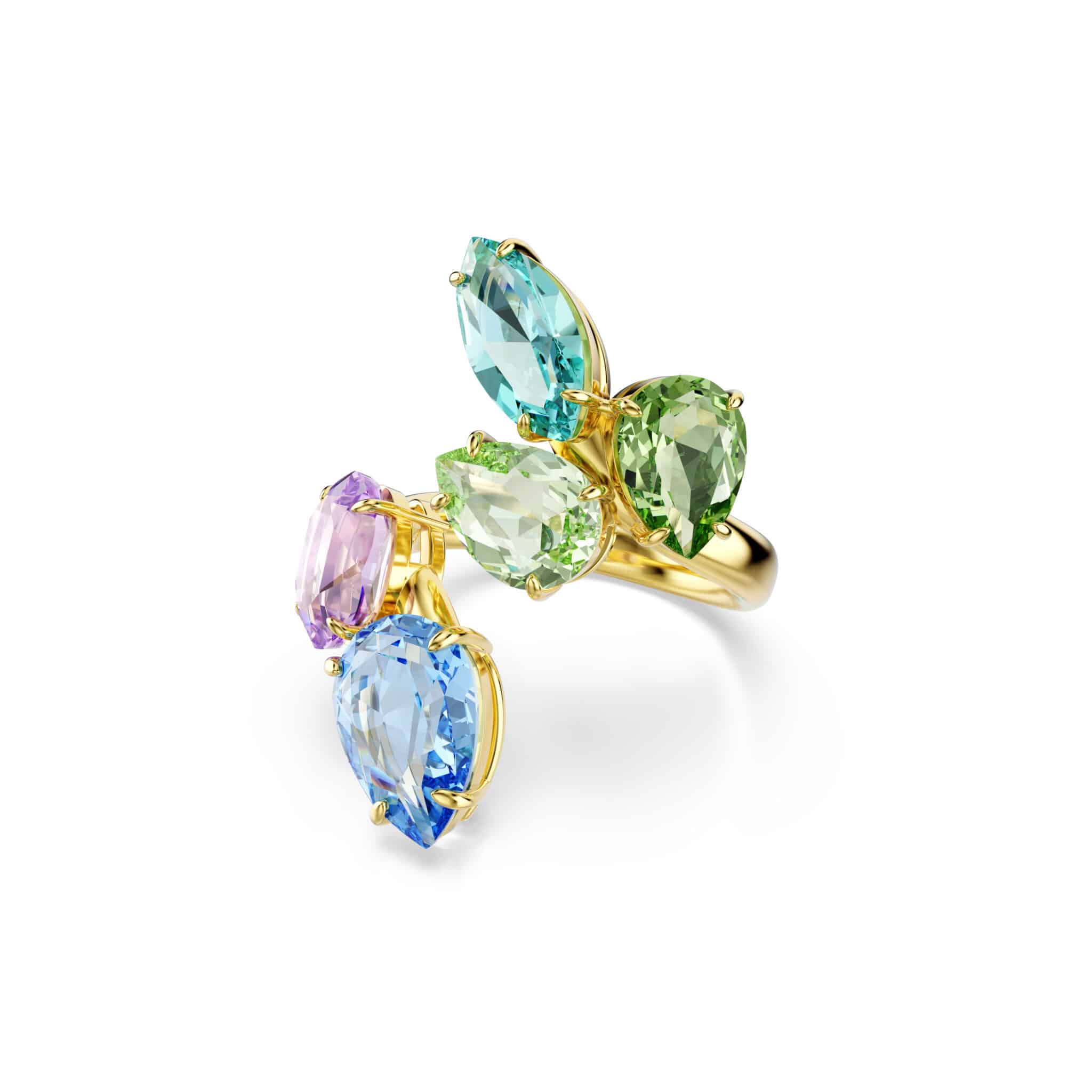 Swarovski Gema Motif ring, Mixed cuts, Multicolored, Gold-tone plated -Swarovski