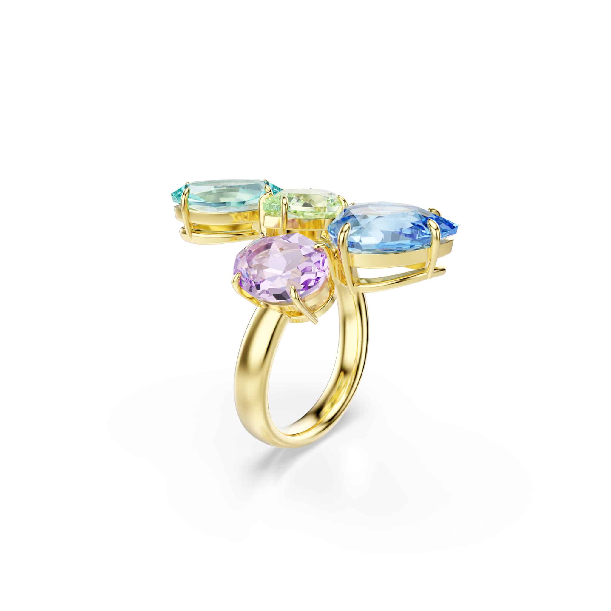 Swarovski Gema Motif ring, Mixed cuts, Multicolored, Gold-tone plated -Swarovski