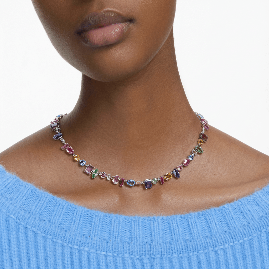 Swarovski Gema necklace Mixed cuts, Multicoloured, Rhodium plated -Swarovski