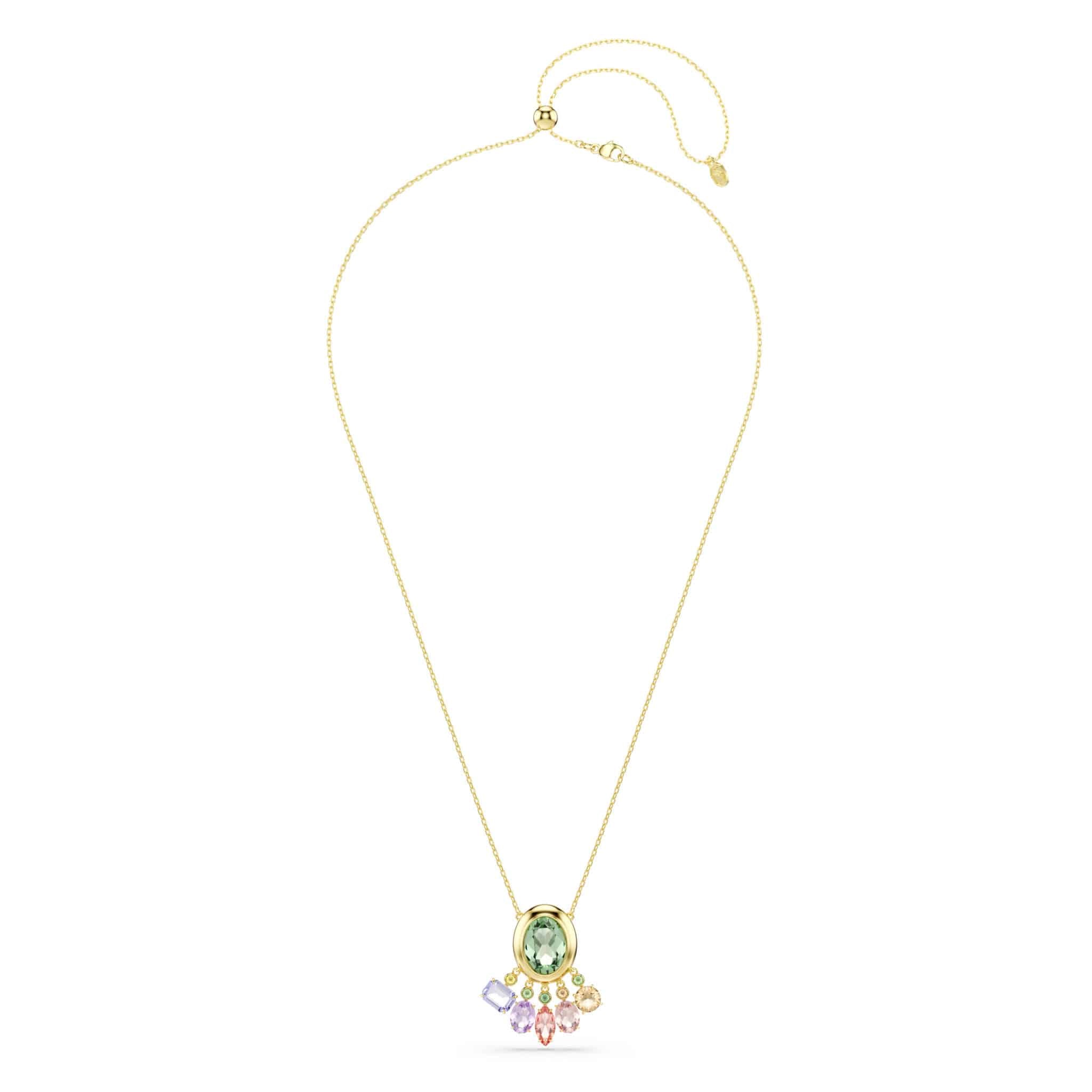 Swarovski Gema Pendant, Mixed cuts, Dangling crystals, Multicolored, Gold-tone plated -Swarovski