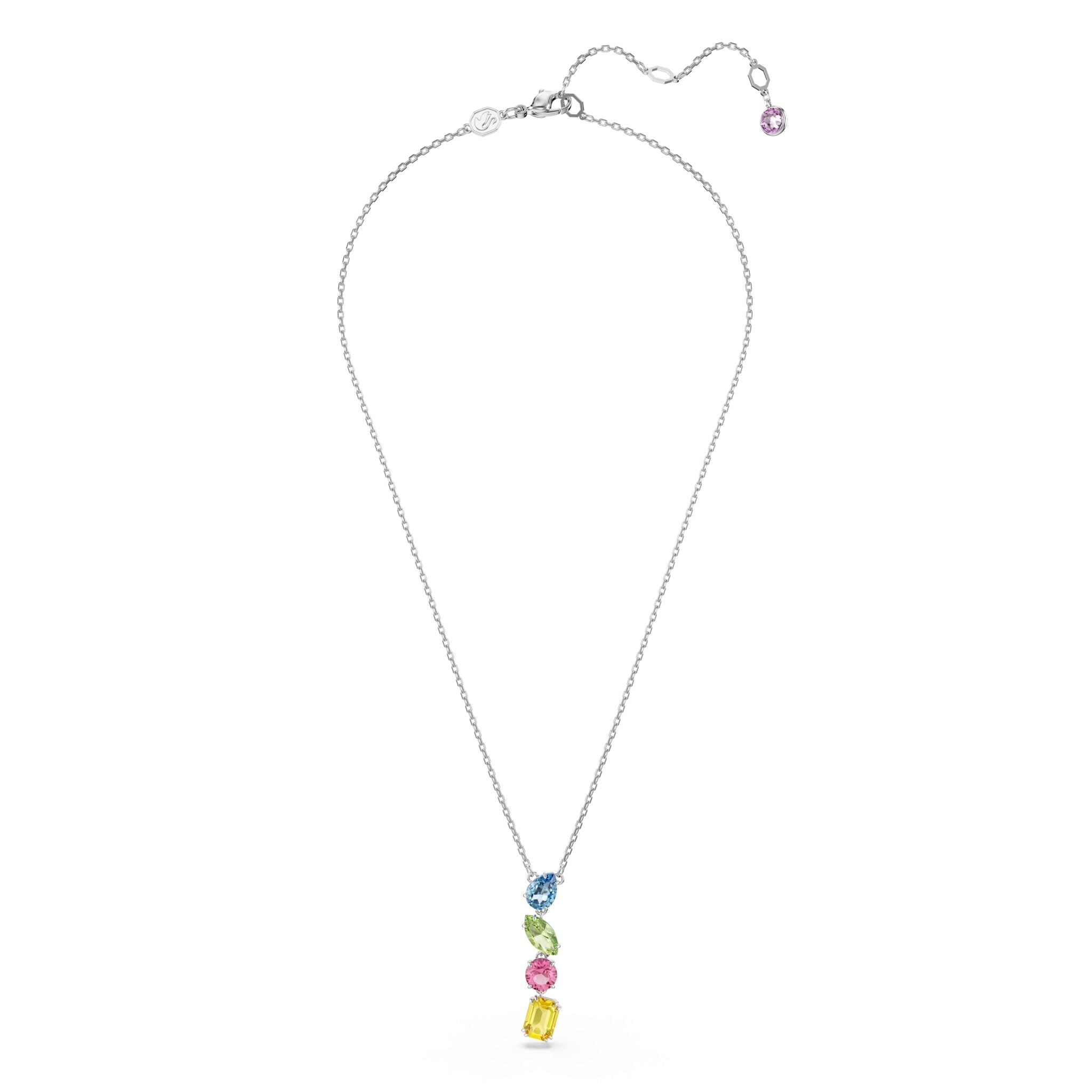 Swarovski Gema Y-shaped Pendant Mixed Cut, Multicolor, Rhodium Plated -Swarovski