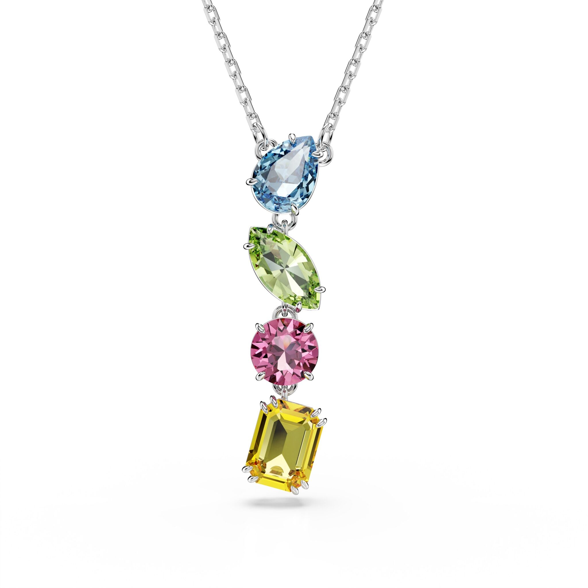 Swarovski Gema Y-shaped Pendant Mixed Cut, Multicolor, Rhodium Plated -Swarovski