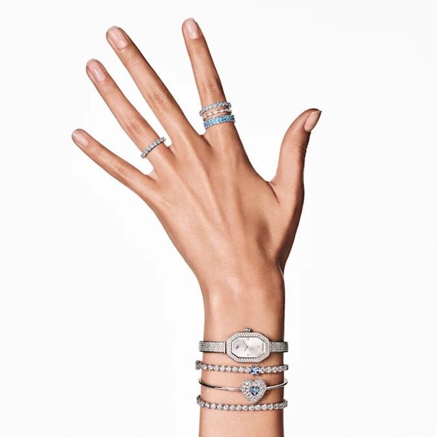 Swarovski Hyperbola Bangle Heart Blue Rhodium plated -Swarovski