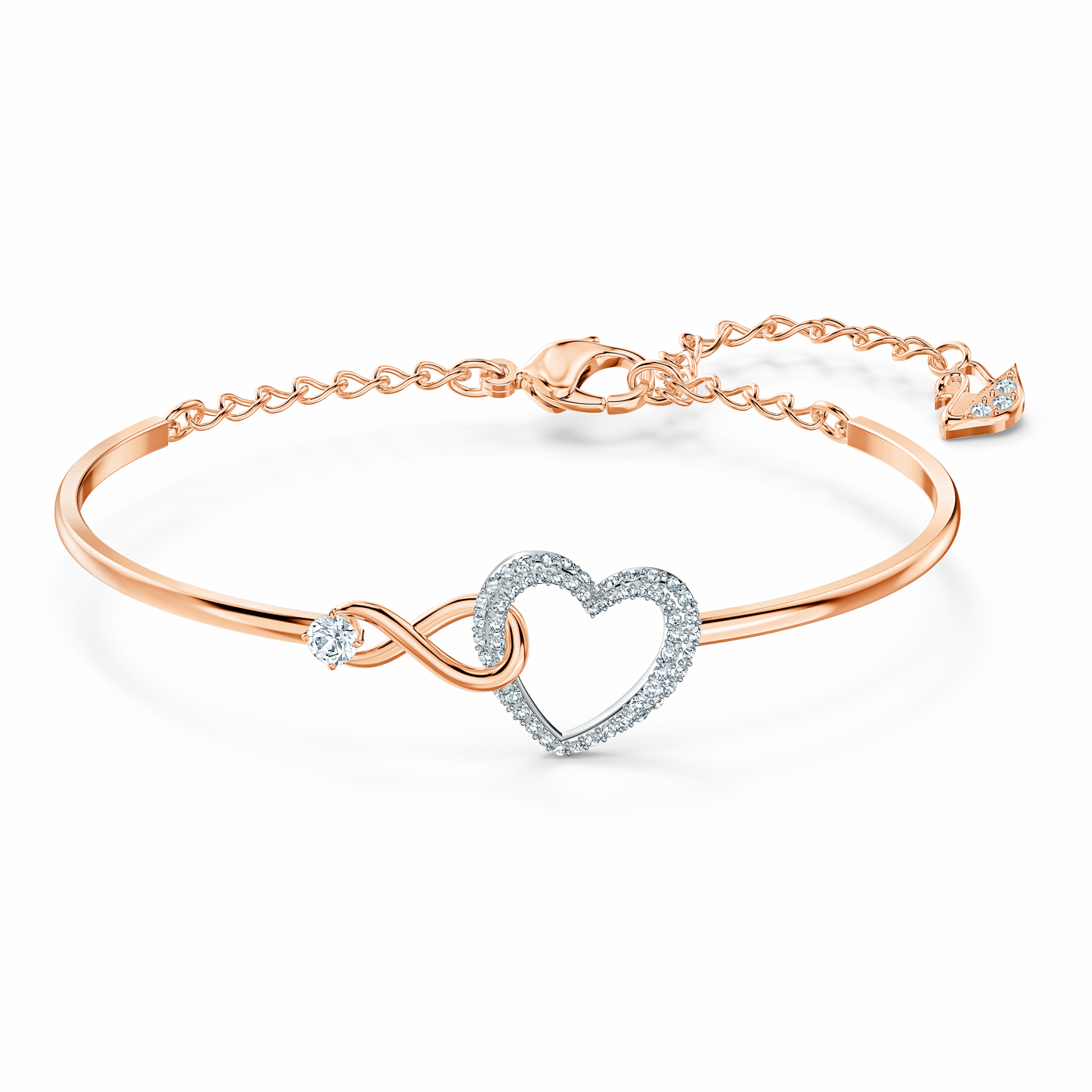 Swarovski Hyperbola bangle Infinity and heart, White, Mixed metal finish -Swarovski