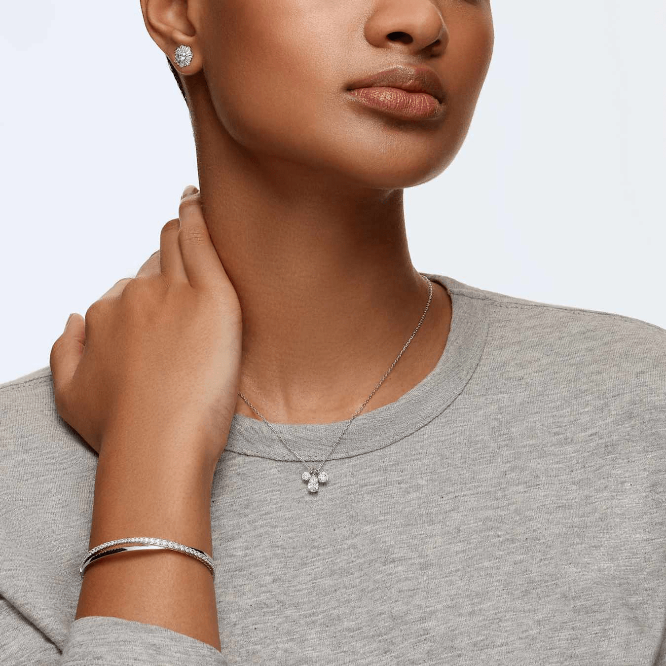 Swarovski Hyperbola Bangle Round Cut, White, Rhodium plated -Swarovski