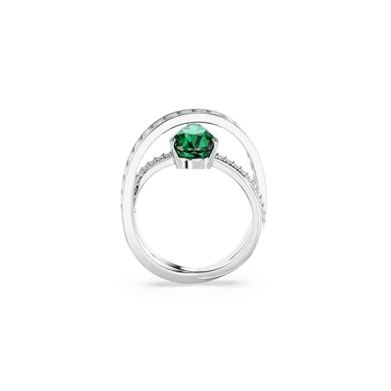 Swarovski Hyperbola Cocktail Ring, Carbon Neutral Zirconia, Mixed Cuts, Double Bands, Green, Rhodium Plated -Swarovski