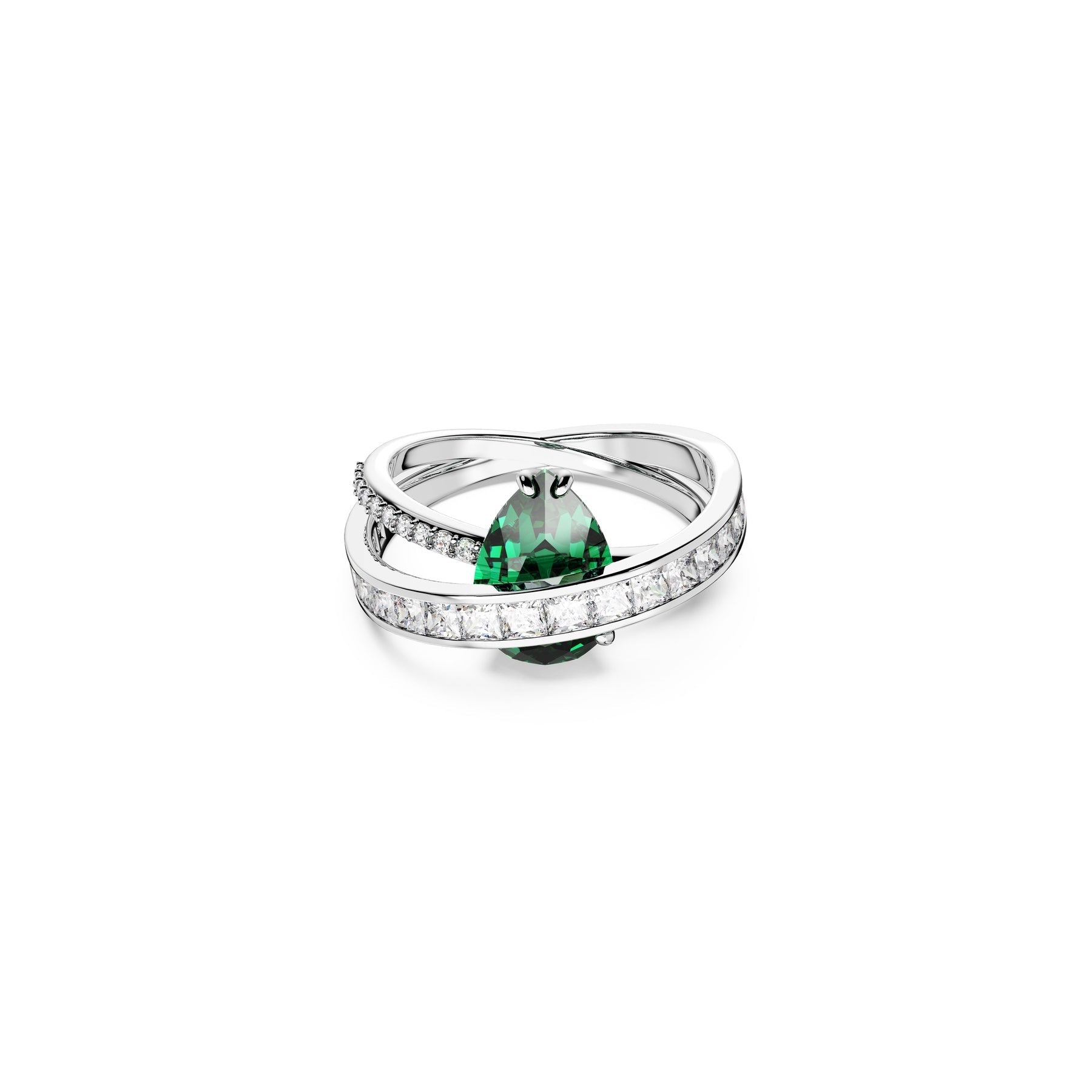 Swarovski Hyperbola Cocktail Ring, Carbon Neutral Zirconia, Mixed Cuts, Double Bands, Green, Rhodium Plated -Swarovski