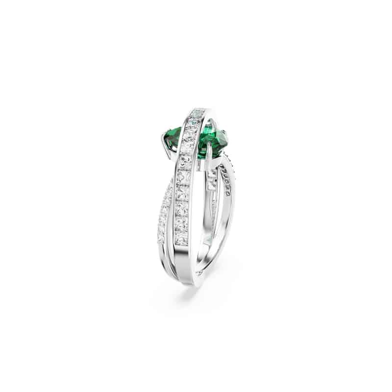 Swarovski Hyperbola Cocktail Ring, Carbon Neutral Zirconia, Mixed Cuts, Double Bands, Green, Rhodium Plated -Swarovski