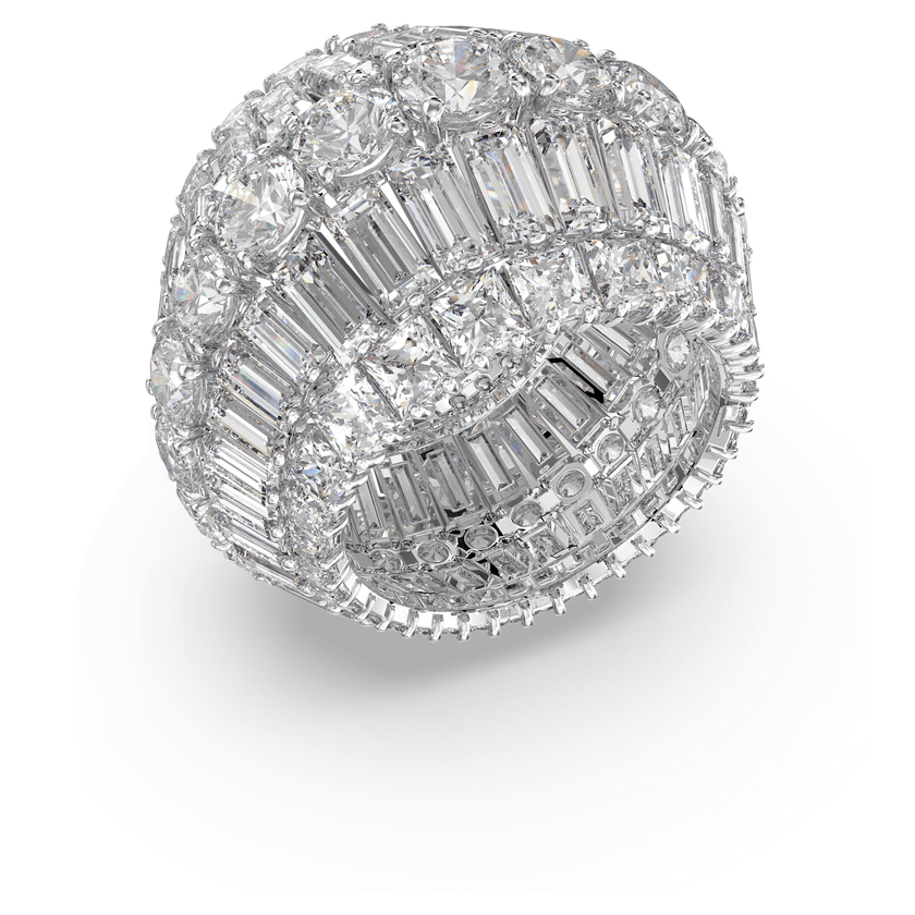 Swarovski Hyperbola Cocktail Ring Large, White, Rhodium plated -Swarovski