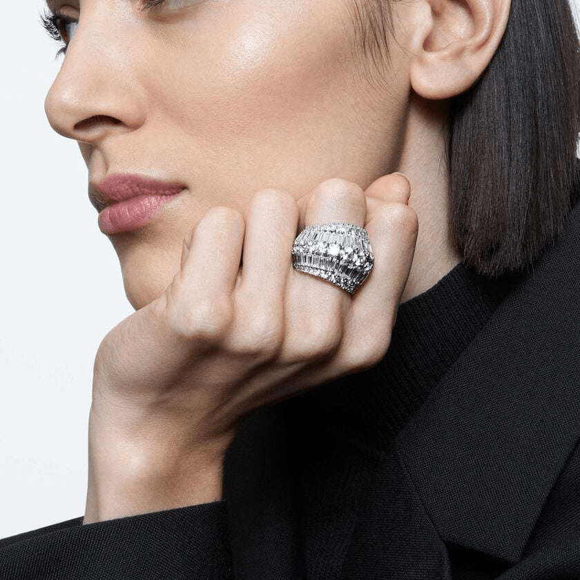Swarovski Hyperbola Cocktail Ring Large, White, Rhodium plated -Swarovski