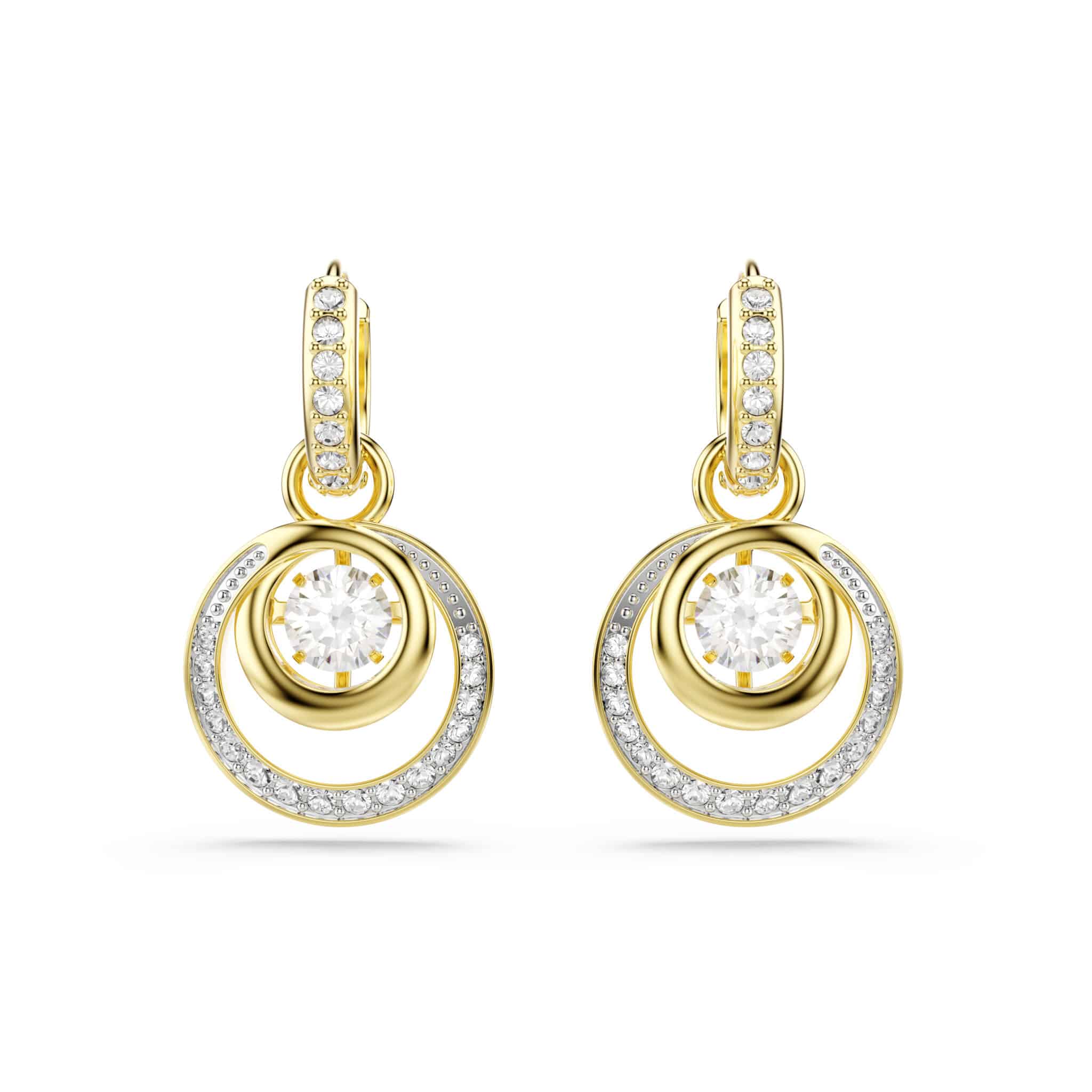 Swarovski Hyperbola Drop Earrings, Round cut, White, Gold-tone plated -Swarovski