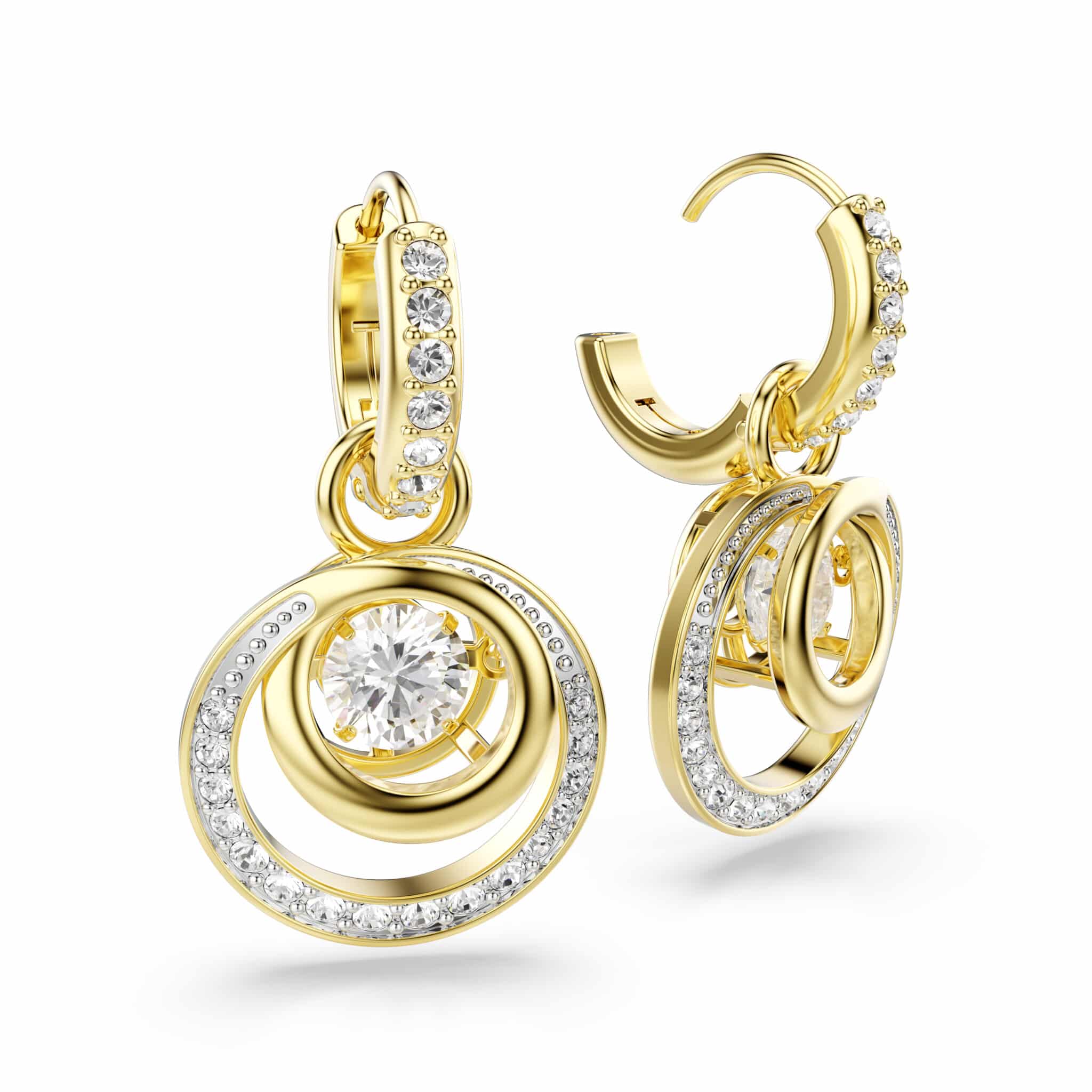 Swarovski Hyperbola Drop Earrings, Round cut, White, Gold-tone plated -Swarovski
