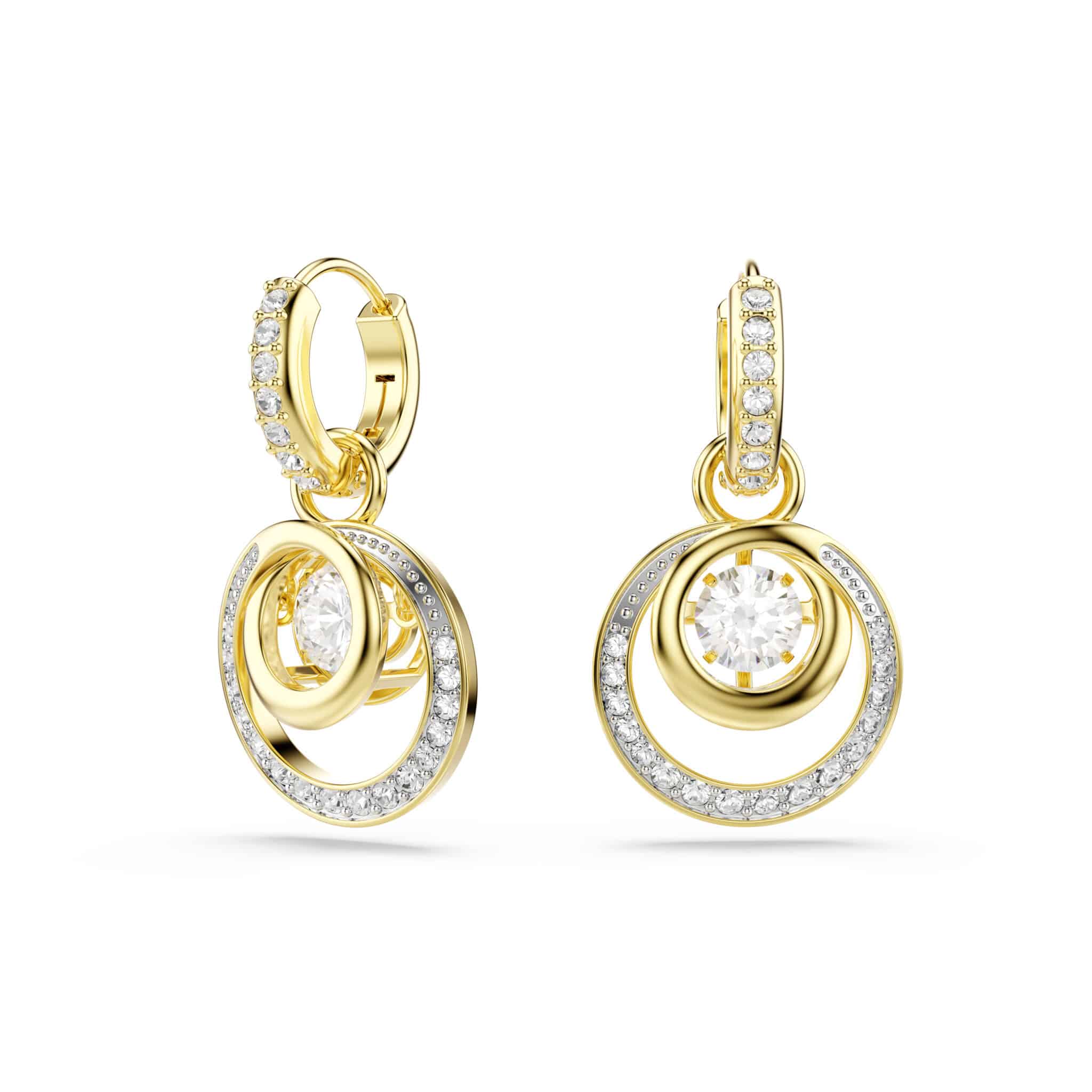 Swarovski Hyperbola Drop Earrings, Round cut, White, Gold-tone plated -Swarovski