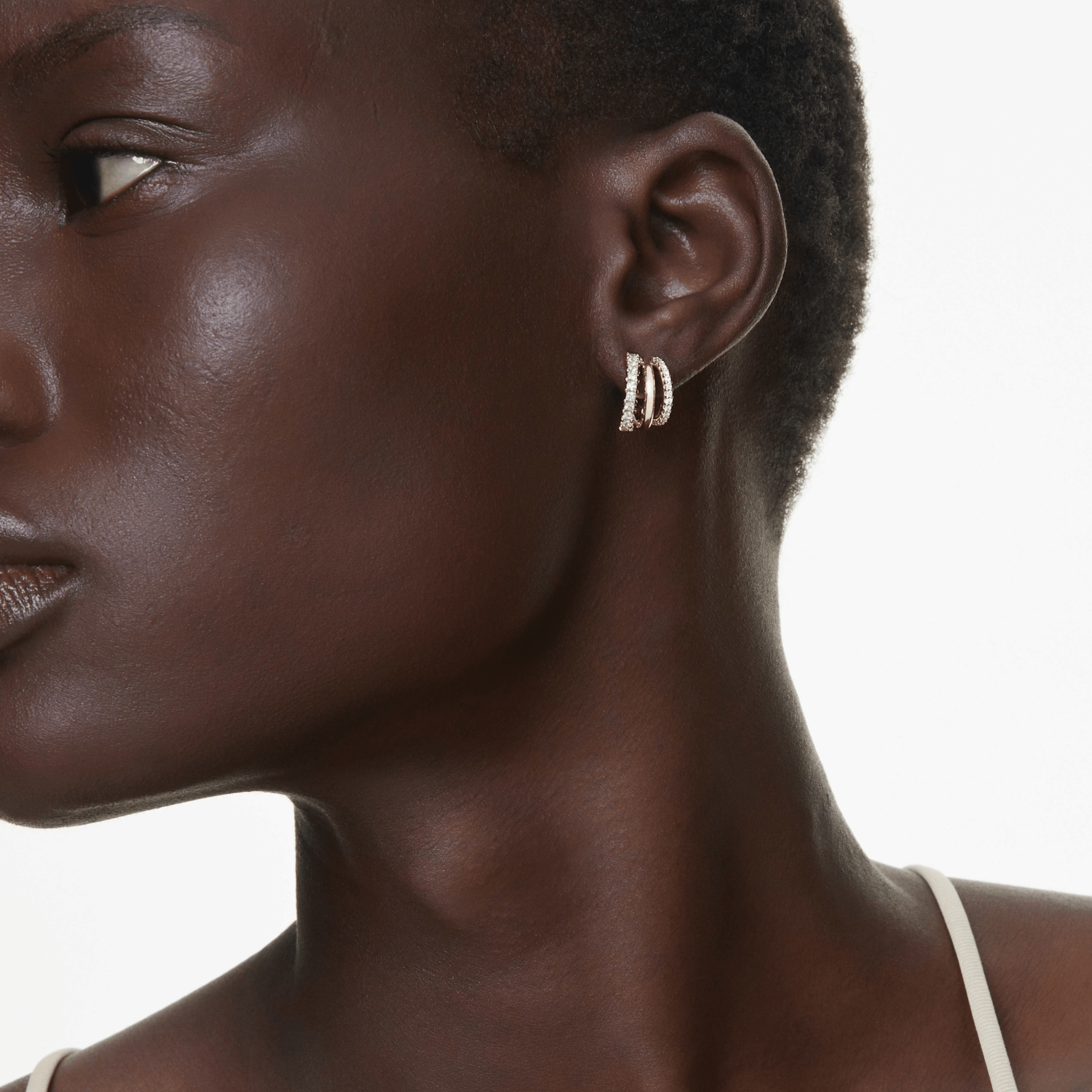Swarovski Hyperbola Hoop Earrings, Mixed Cuts, Mini, White, Rose Gold-Tone Plated -Swarovski