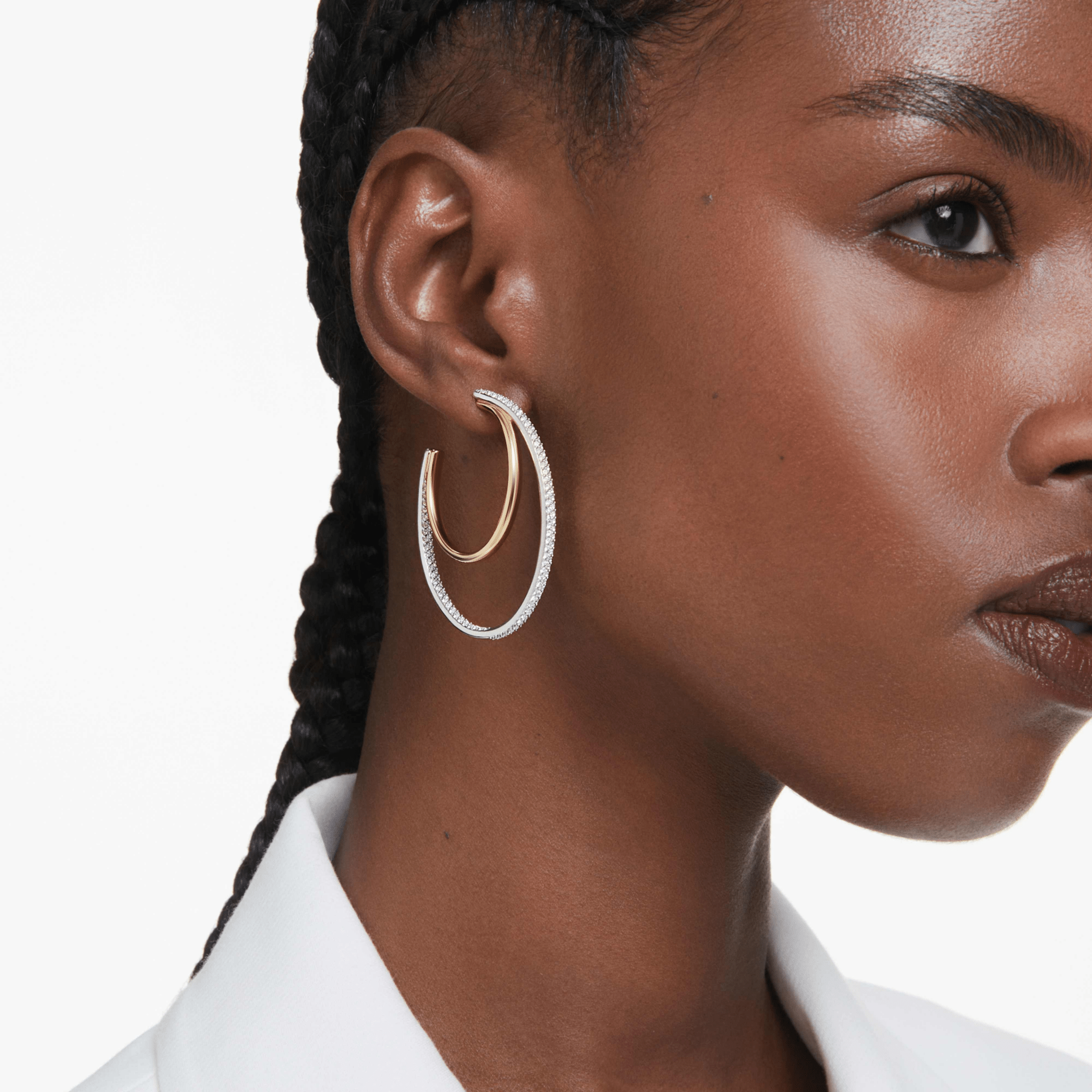 Swarovski Hyperbola Hoop Earrings, Round Cut, Medium, White, Mixed Metal Finish -Swarovski