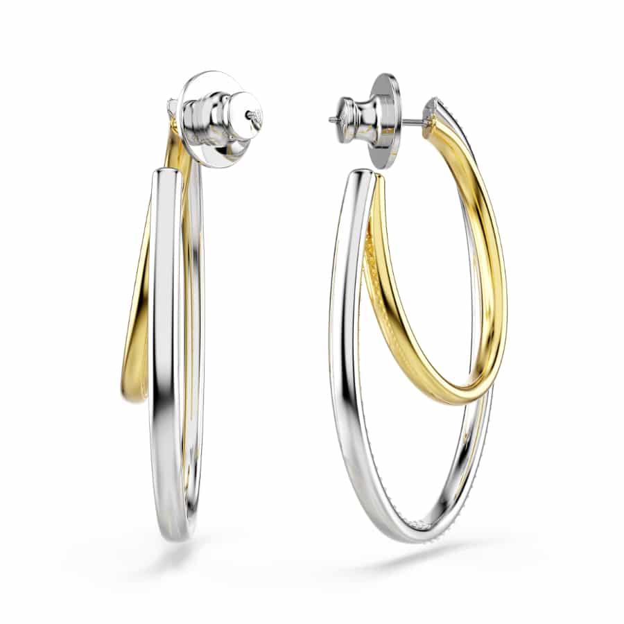 Swarovski Hyperbola Hoop Earrings, Round Cut, Medium, White, Mixed Metal Finish -Swarovski
